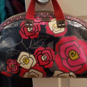 Red floral fossil handbag